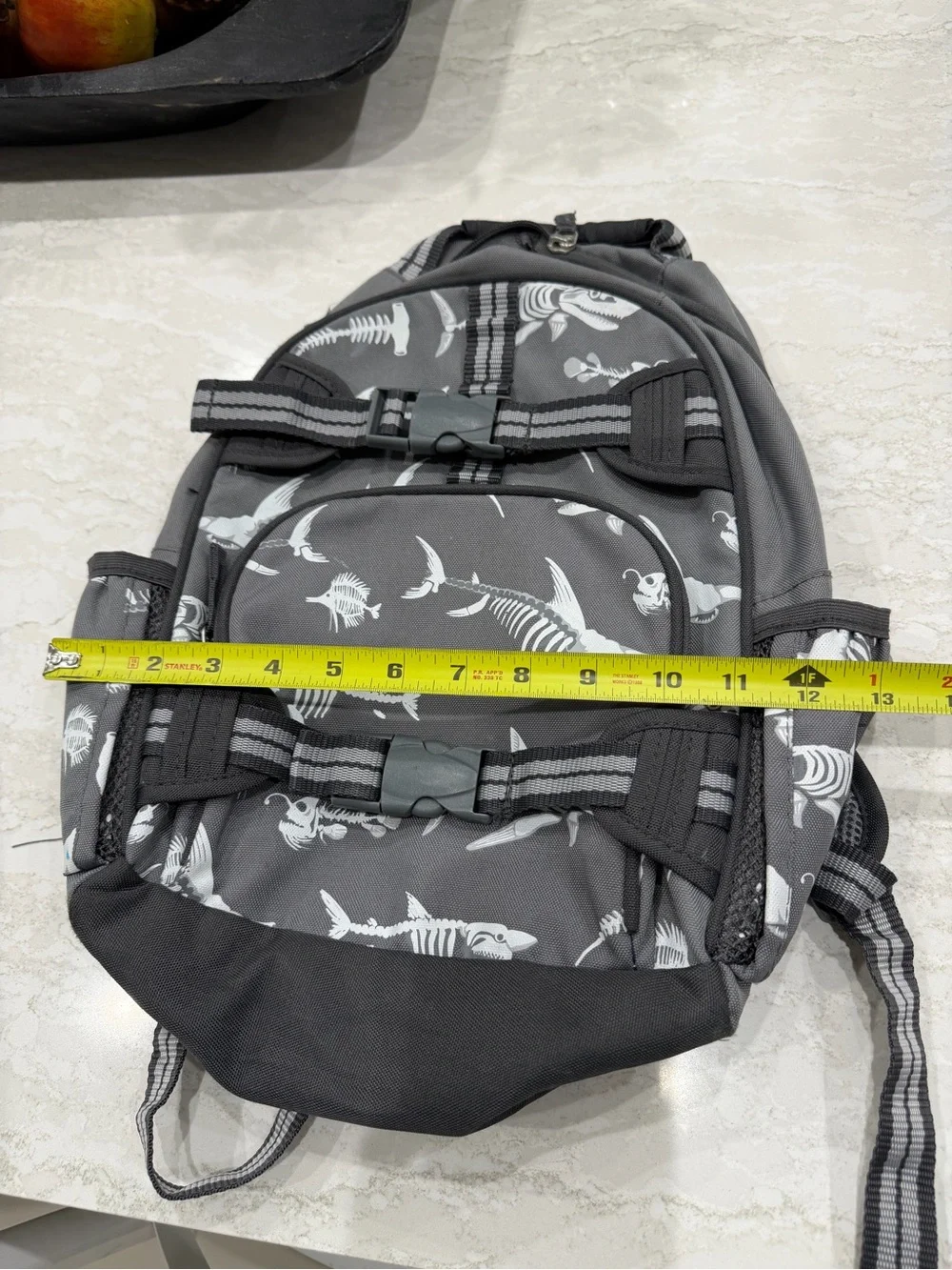 Pottery Barn Kids Gray Shark Skeleton Print Backpack glow in the dark